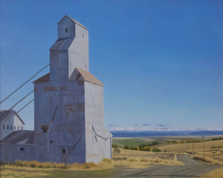 Outside of Jackson Hole, Wyoming in Idaho an old farm building captured in an oil painting