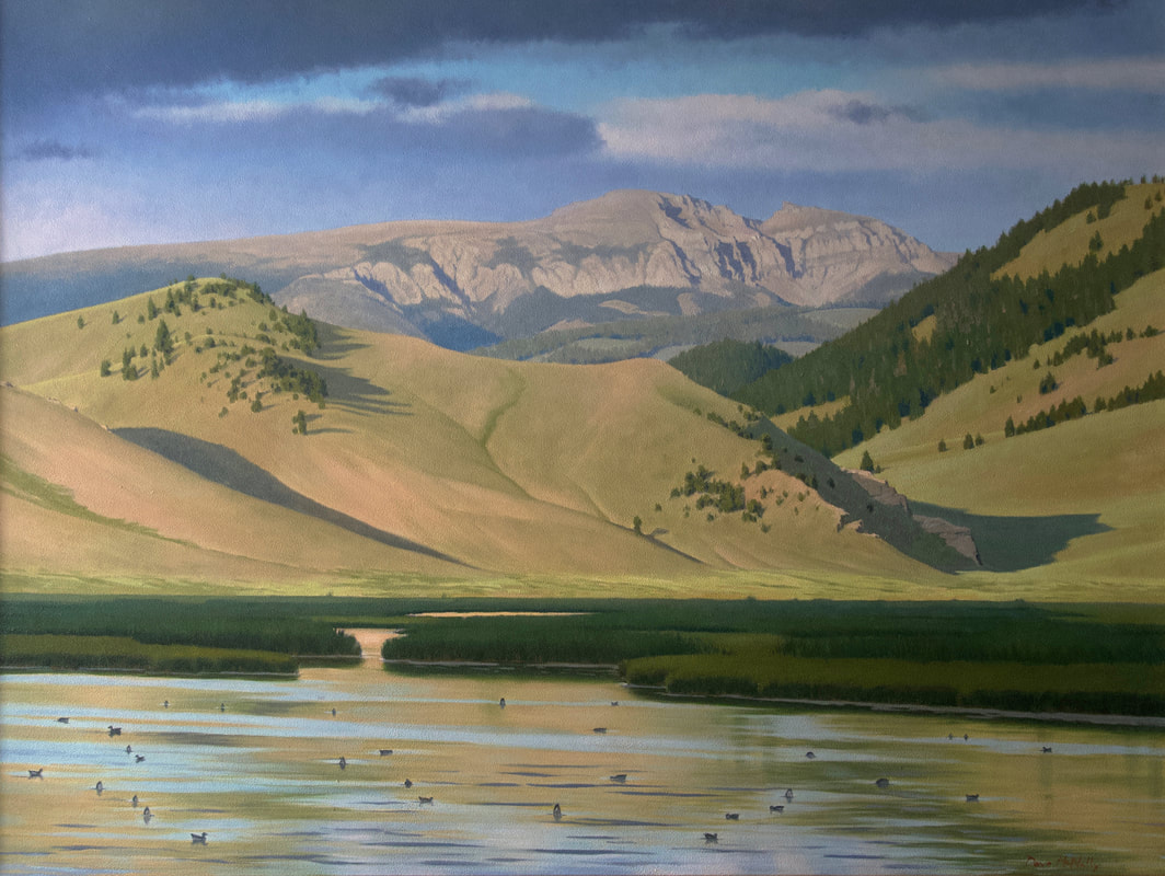 On a hike in Jackson Hole, Wyoming an oil painting of the edge of a secluded lake - right near the national elkf refuge