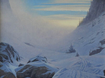  On a winter hike in Grand Teton Mountain Range near Jackson Hole, Wyoming captured the sharp peaks in an oil painting